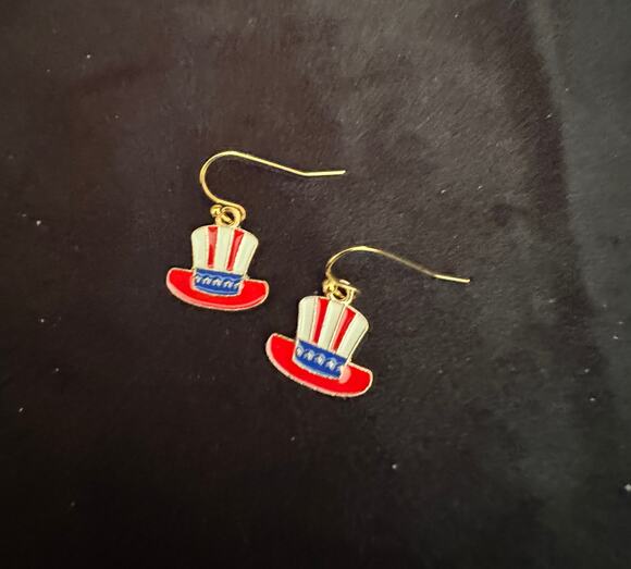 None Jewelry - Americana Hat Earrings Patriotic Red White Blue USA Flag Dangle Earrings E253